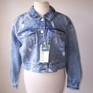 ONLY Blue Distressed Denim Jean Jacket L
